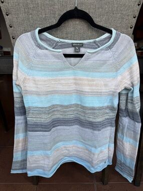 Eddie Bauer Striped Sweater in Light Blue, Gray, Cream and Tan Sz S